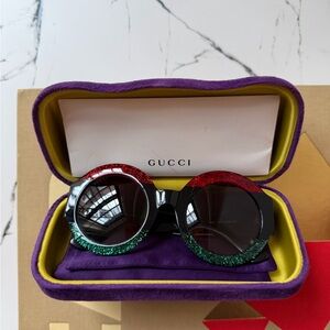 Gucci Glitter Black Sunglasses with Red and Green